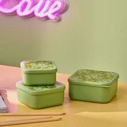 FRESHMOOD Contenitori X Snack Set Da 3 Seafoam + Stampa Loulou Colore: Seafoam