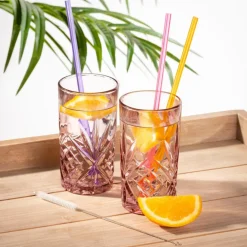 SLURP Set Di 6 Cannucce Riutilizzabili Mix Di 3 Colori Arancione, Viola, Rosa