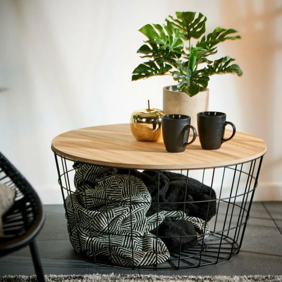 WIRE XL Tavolino Portatutto XL Nero, Naturale